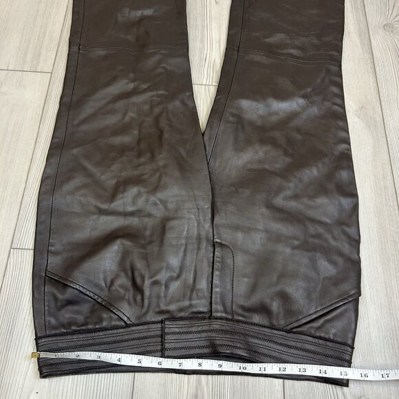 Etcetera Brown Leather Pants Trousers Womens Size 4 Lined - 30” Inseam - Picture 8 of 10